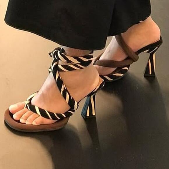 Ugo Paulon Shoes - Ugo Paulon 100 Gibbs Thong Sandals Black / Brown Stripe BBW Sz 35 Handmade $550